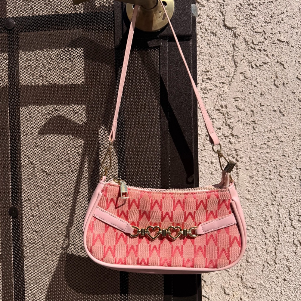 Pink Monogram Heart Accent Shoulder Bag